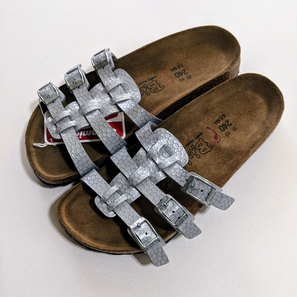 Birkenstock Birkis Silver Xenia Strappy Sandals